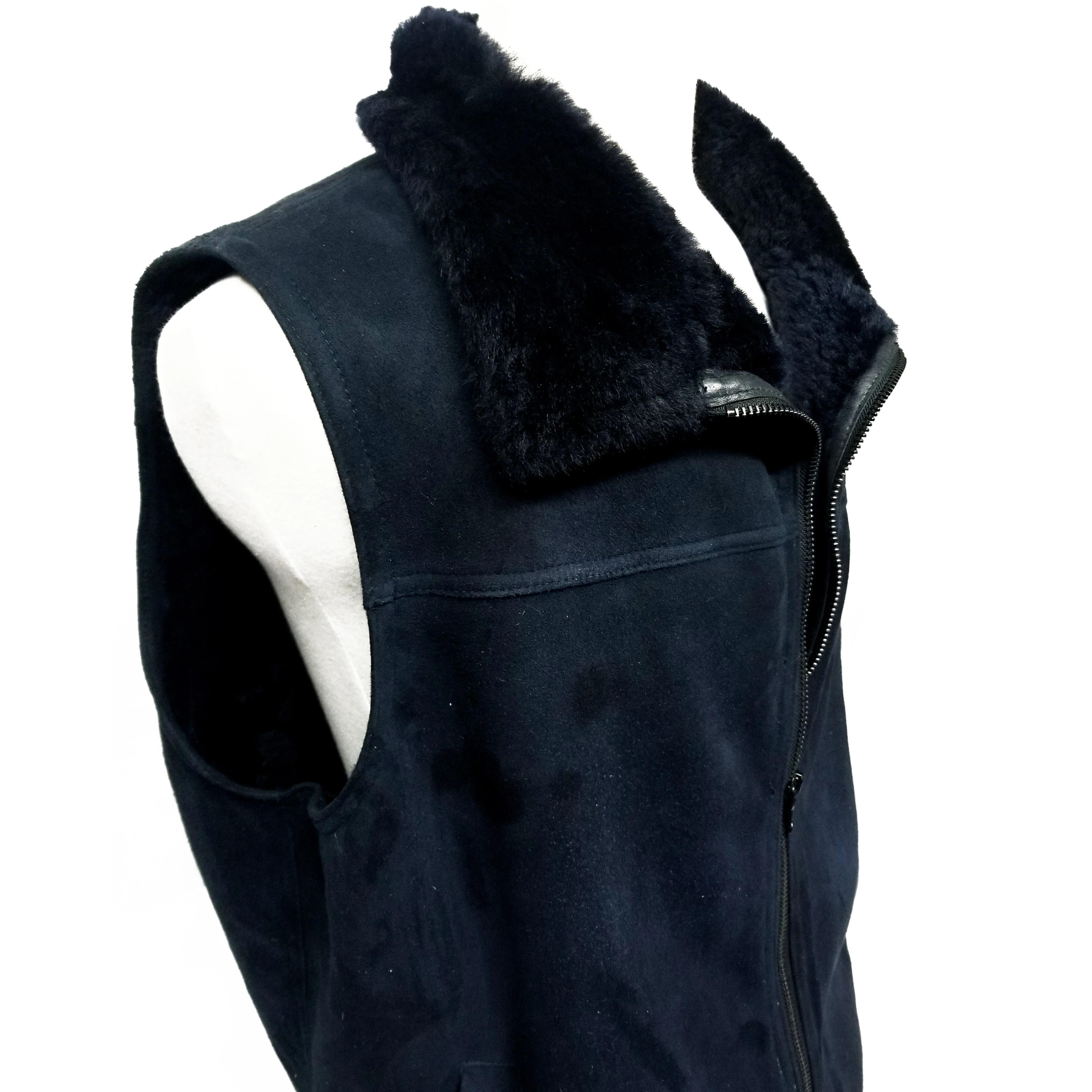 Navy Blue Genuine Suede Leather Vest
