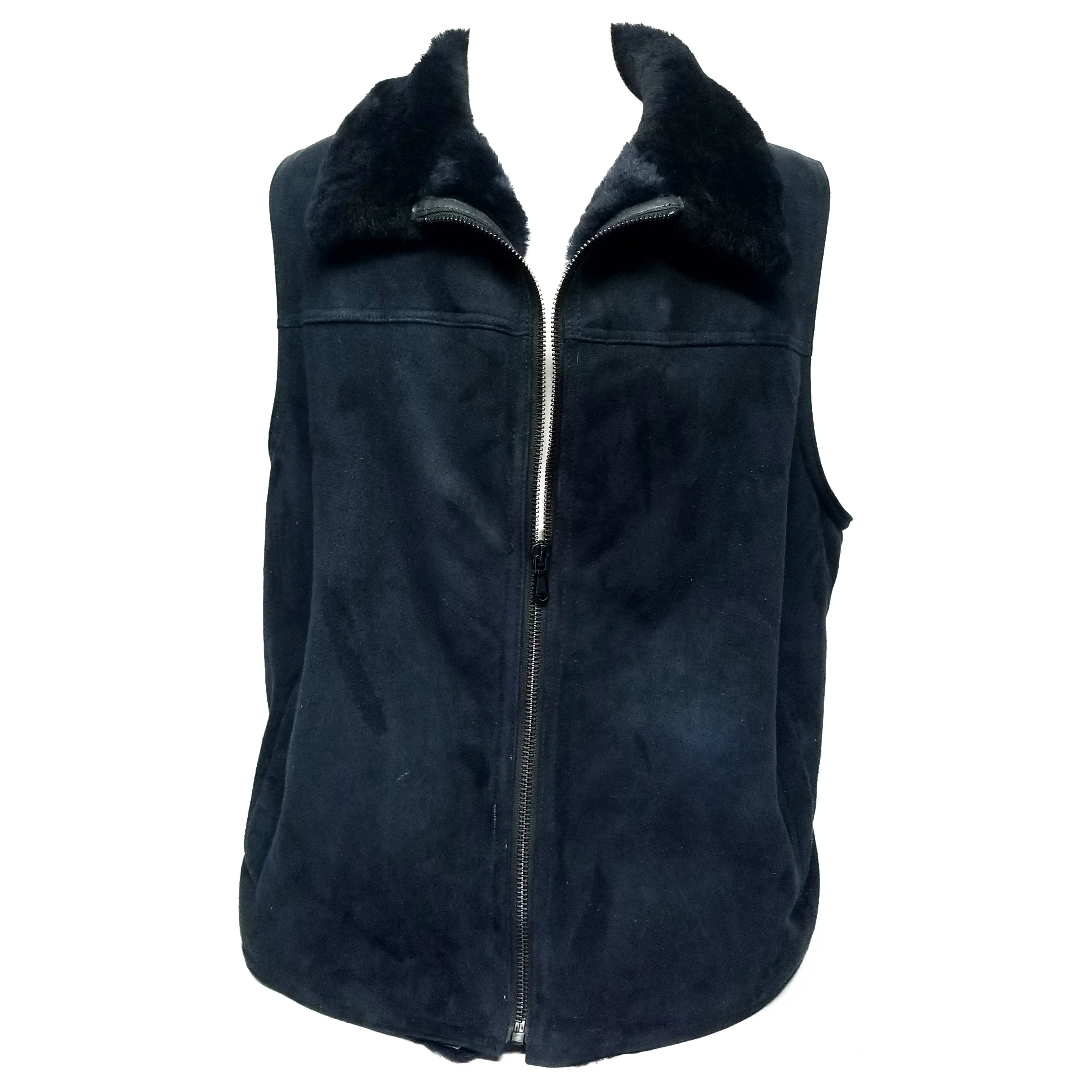 Navy Blue Genuine Suede Leather Vest