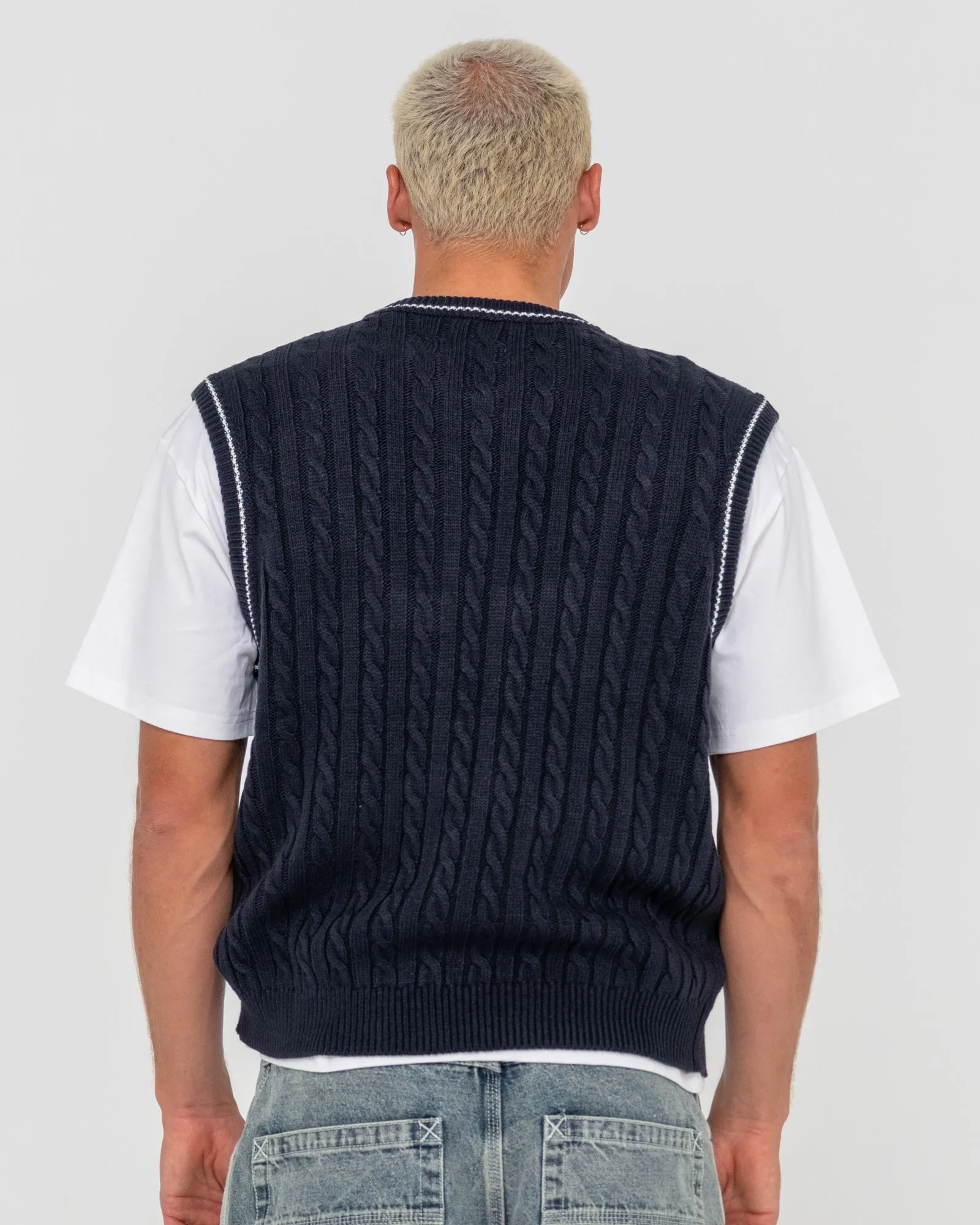 Neff-V Ribbed Cable Knit Vest