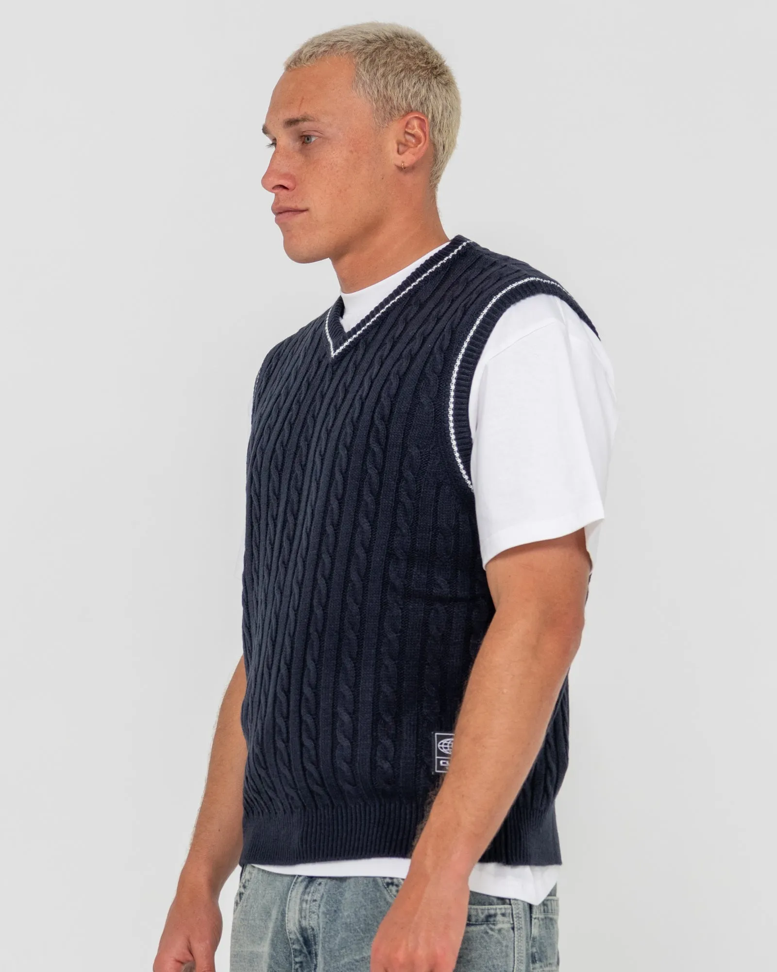Neff-V Ribbed Cable Knit Vest