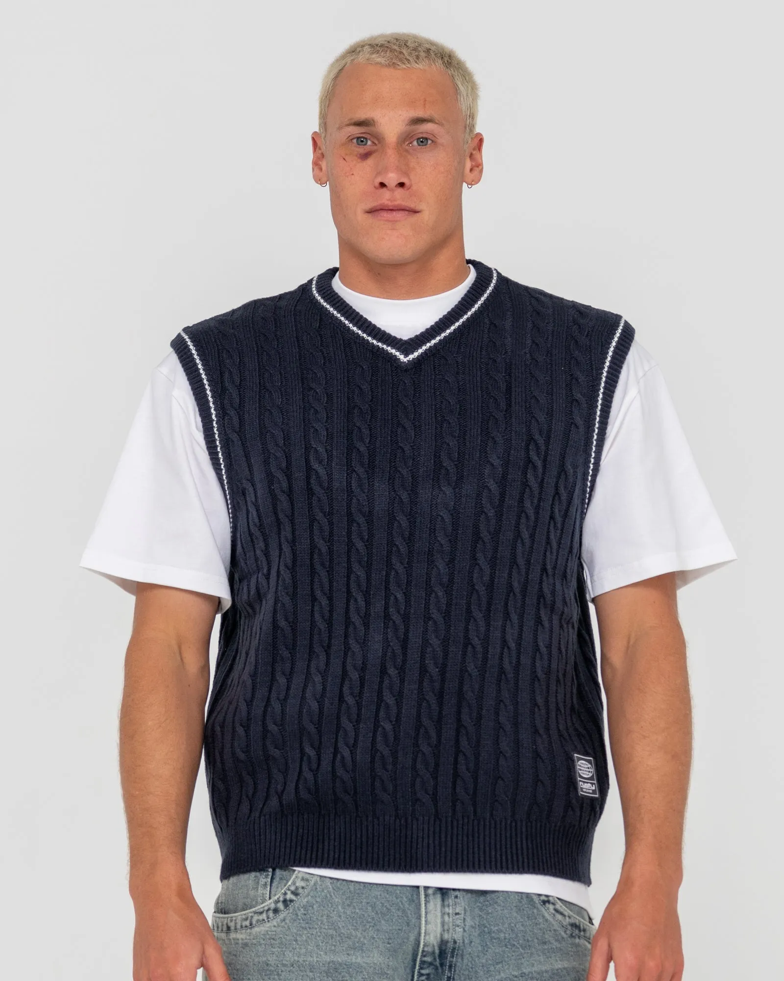 Neff-V Ribbed Cable Knit Vest
