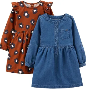 New Simple Joys by Carter's Girls 2-Pack Long-Sleeve Dress Set, Sz 4T!