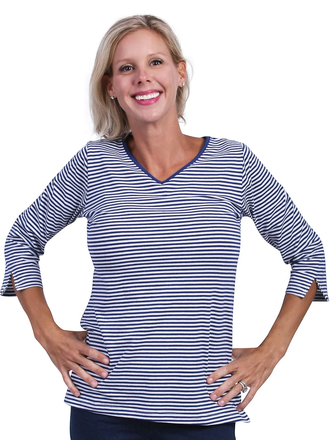 Nicole V-Neck Top Navy Stripe