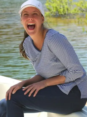 Nicole V-Neck Top Navy Stripe