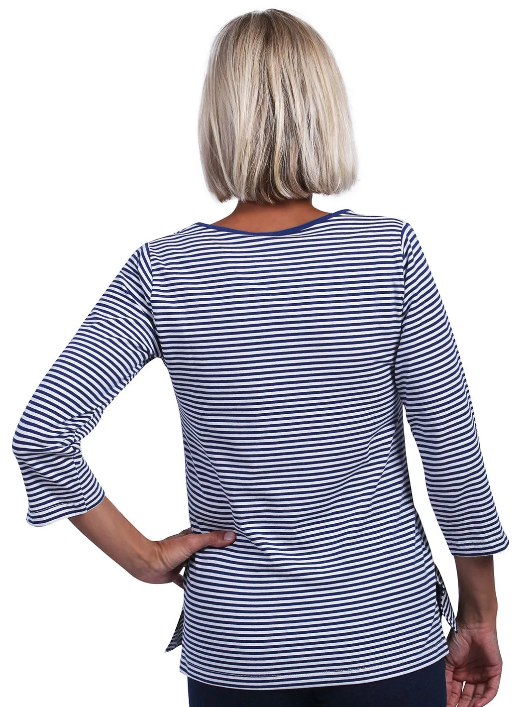 Nicole V-Neck Top Navy Stripe