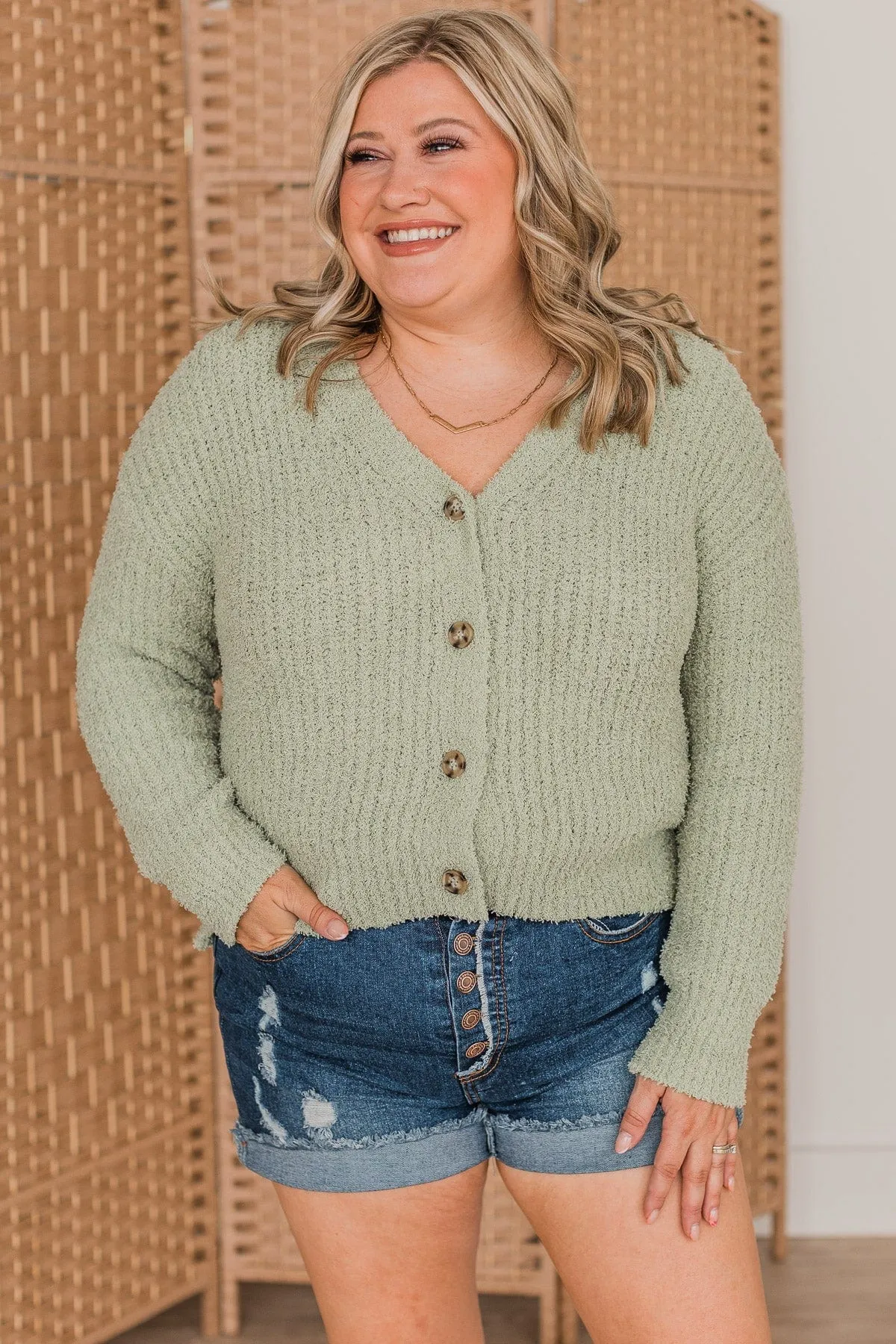 On A Cloud Knit Button Cardigan- Sage