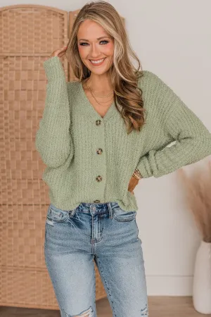 On A Cloud Knit Button Cardigan- Sage