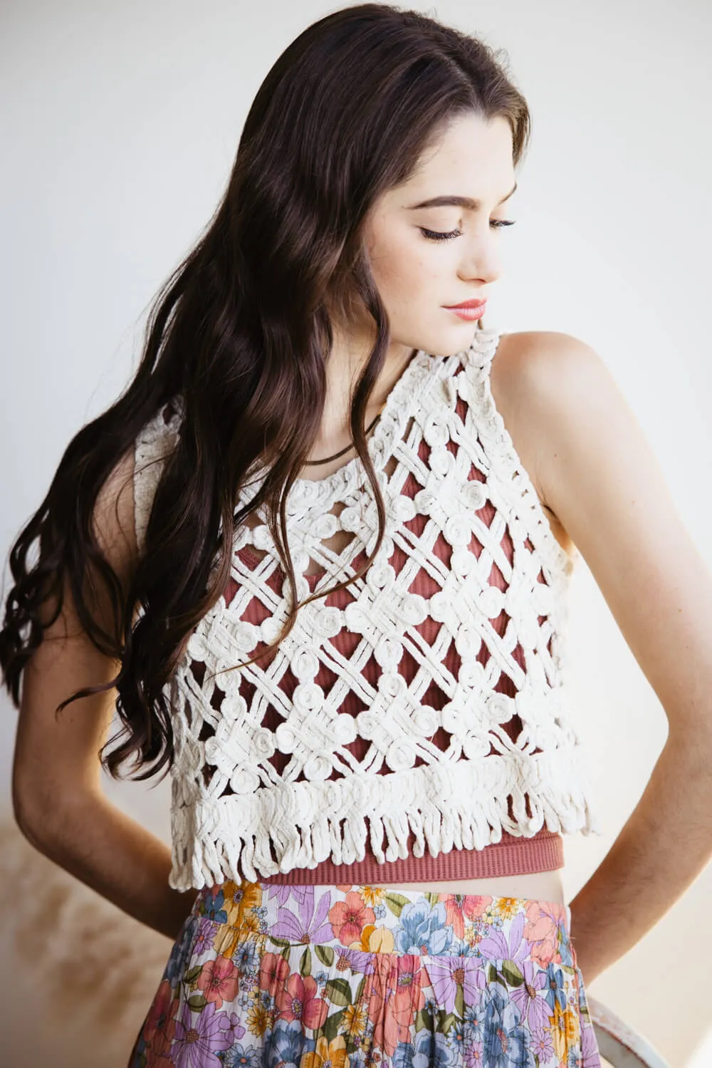 Open Weave Crochet Tank Top for Women in Natural | MAS2881-NATURAL