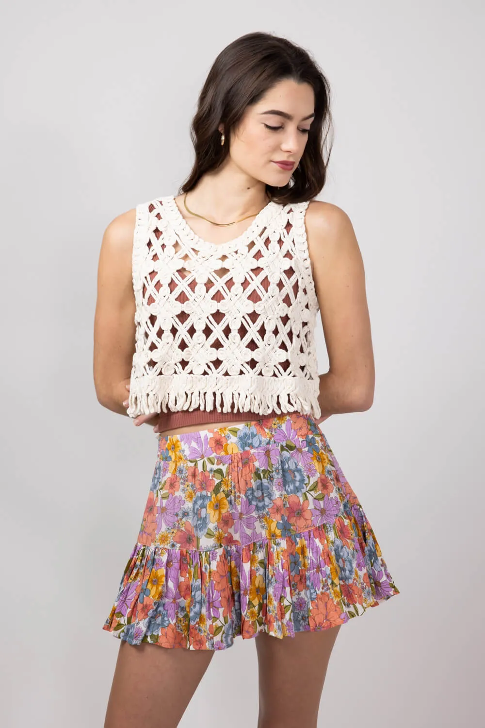Open Weave Crochet Tank Top for Women in Natural | MAS2881-NATURAL