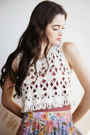 Open Weave Crochet Tank Top for Women in Natural | MAS2881-NATURAL