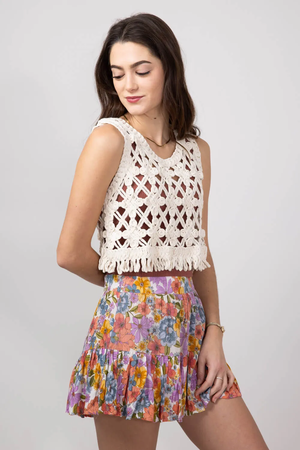 Open Weave Crochet Tank Top for Women in Natural | MAS2881-NATURAL