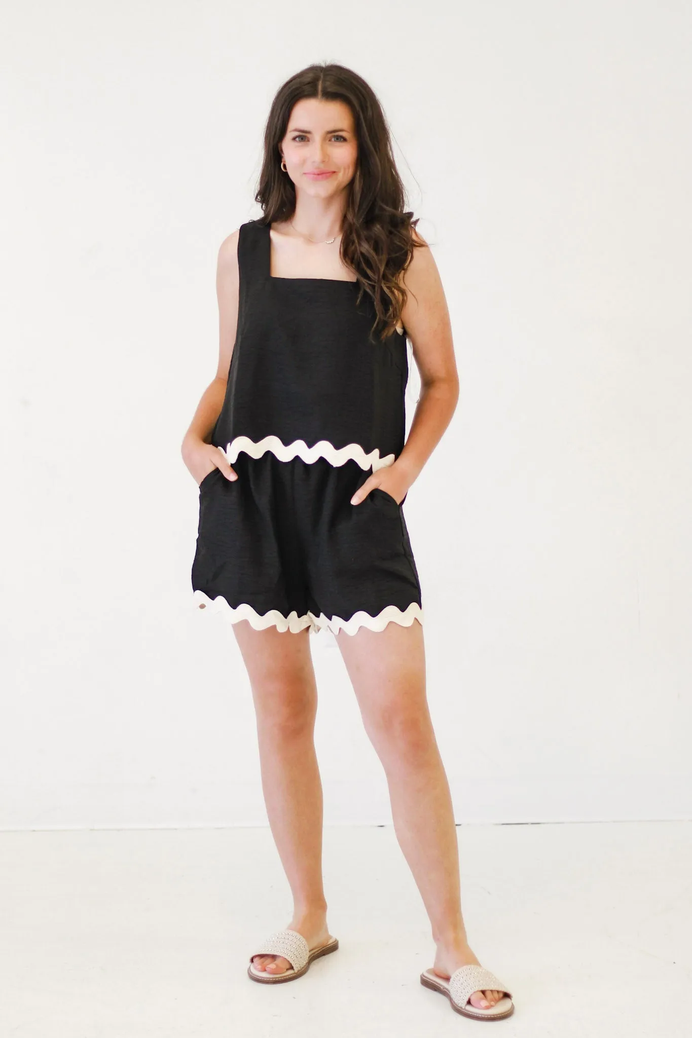 Playful Square Neck Cropped Top in Black