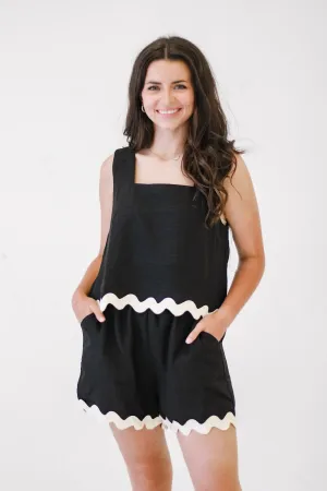 Playful Square Neck Cropped Top in Black