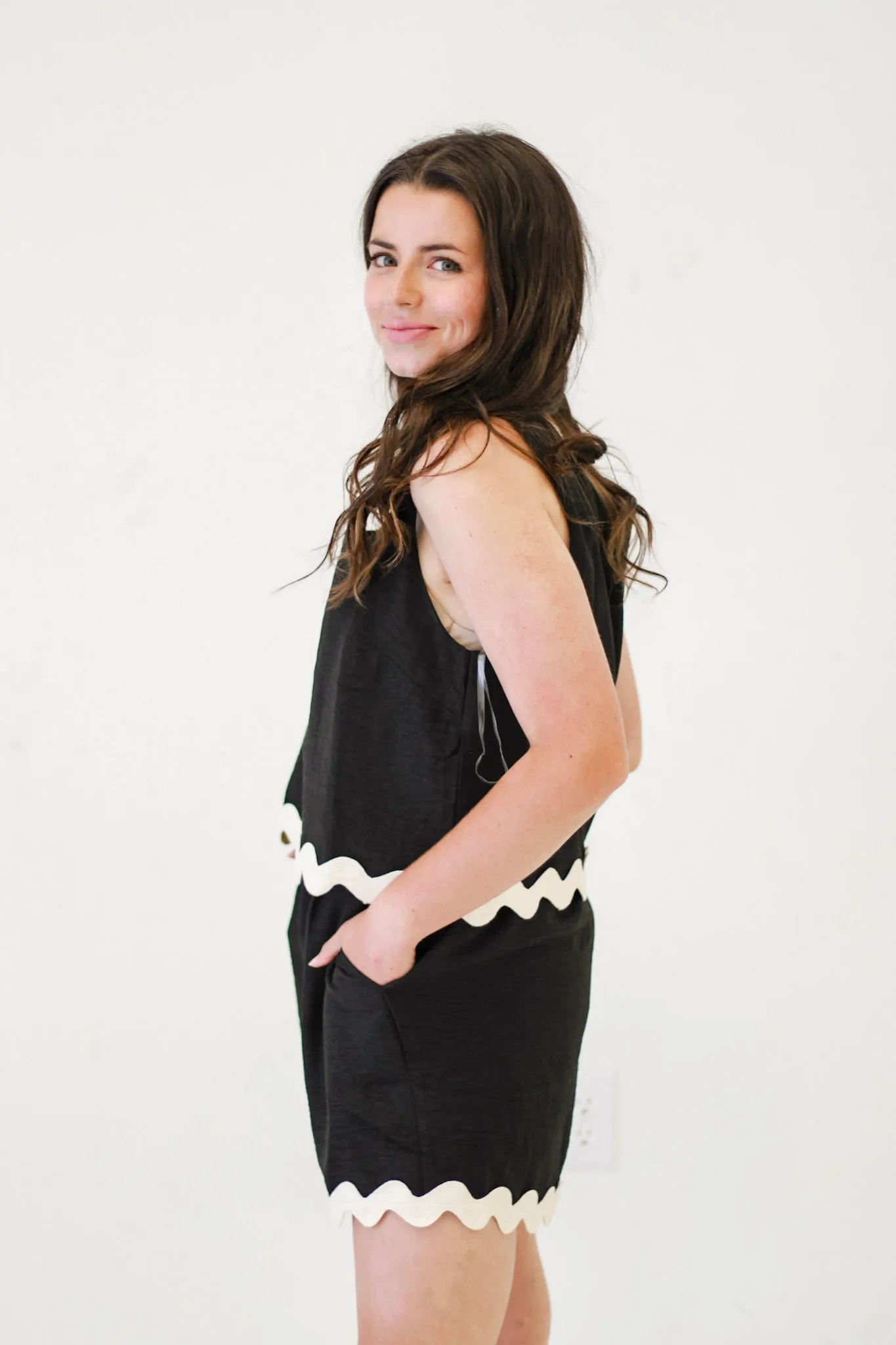 Playful Square Neck Cropped Top in Black