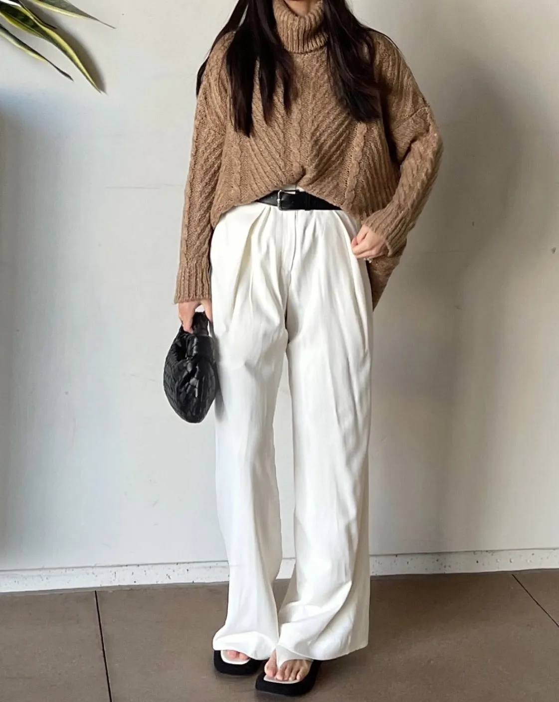 Pleated Wide Leg Linen Pants in Ivory