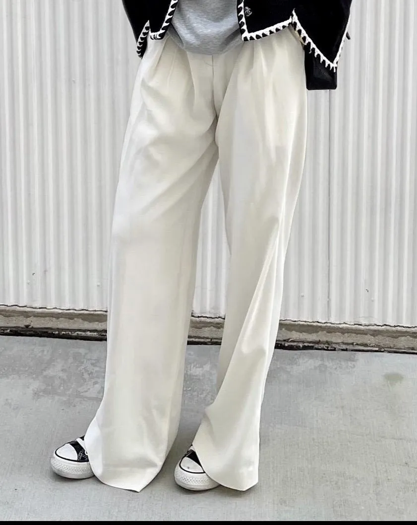 Pleated Wide Leg Linen Pants in Ivory