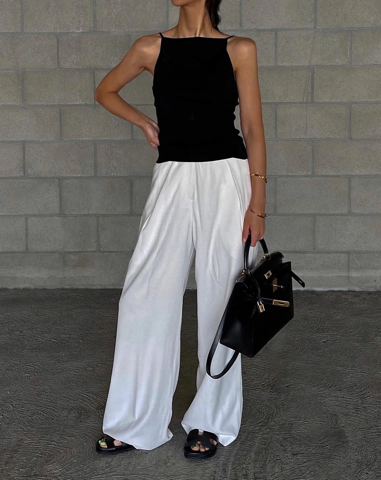 Pleated Wide Leg Linen Pants in Ivory