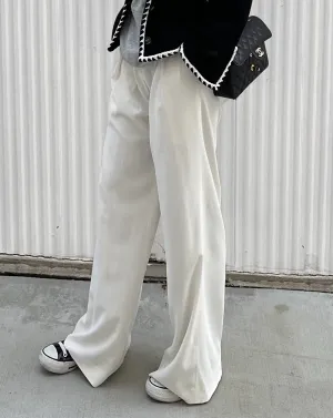 Pleated Wide Leg Linen Pants in Ivory
