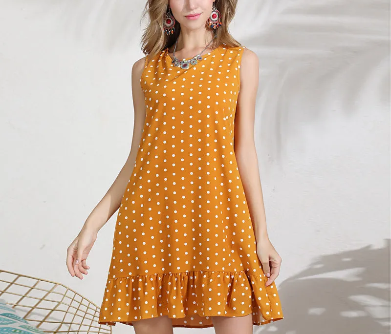 Polka-deck Crew Neckless Long Dress