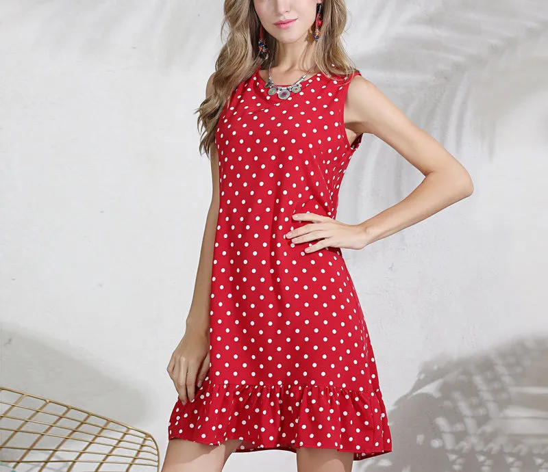 Polka-deck Crew Neckless Long Dress