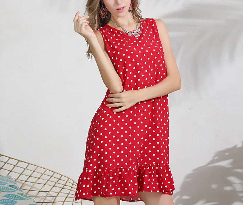 Polka-deck Crew Neckless Long Dress
