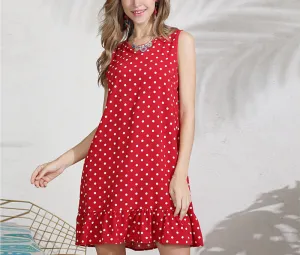 Polka-deck Crew Neckless Long Dress