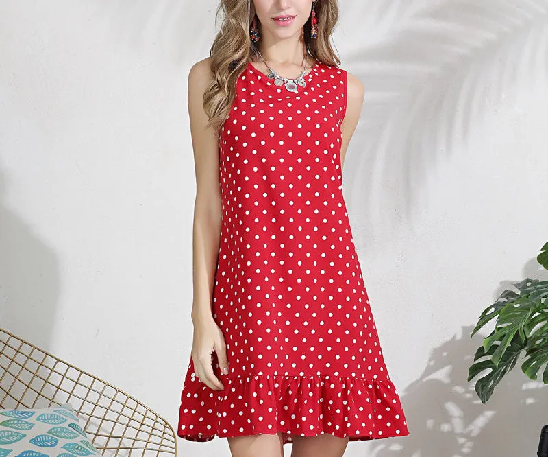 Polka-deck Crew Neckless Long Dress