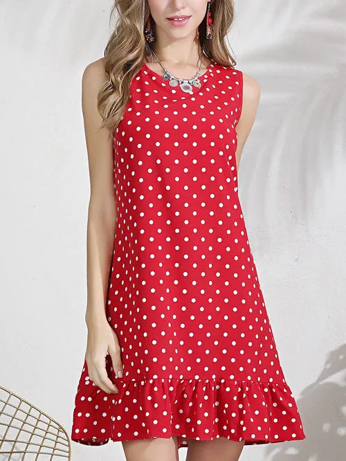 Polka-deck Crew Neckless Long Dress