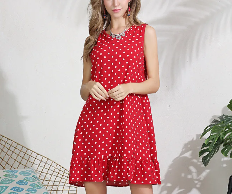 Polka-deck Crew Neckless Long Dress