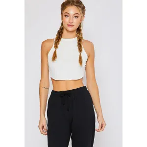Pretty Garbage Racerback Crop Top - Ivory -