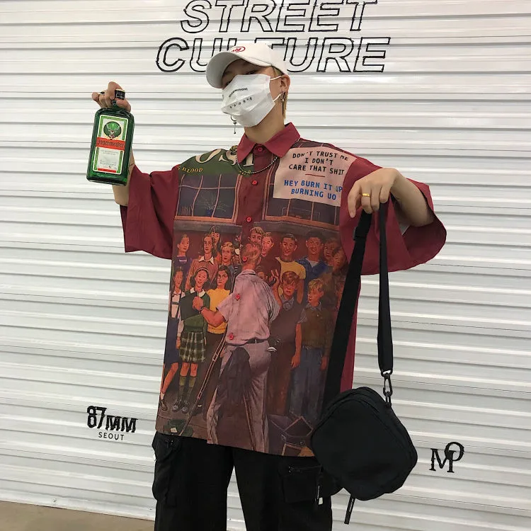 "RETRO PORTRAIT PRINTED LOOSE" SHORT-SLEEVED SHIRT K071305