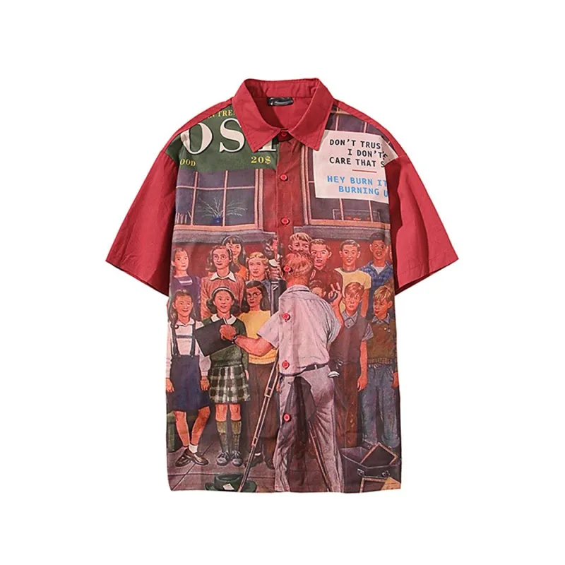 "RETRO PORTRAIT PRINTED LOOSE" SHORT-SLEEVED SHIRT K071305