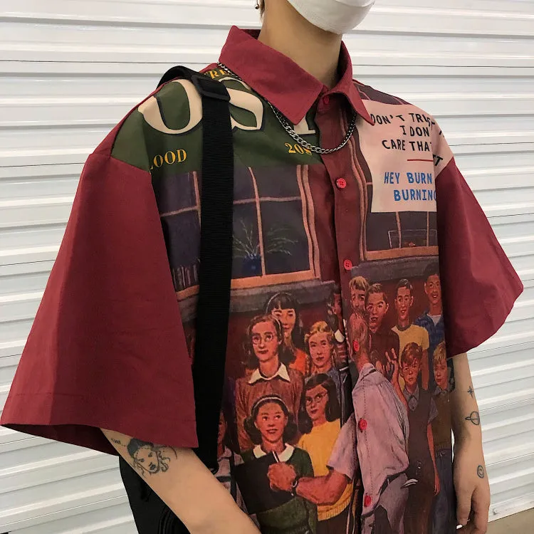 "RETRO PORTRAIT PRINTED LOOSE" SHORT-SLEEVED SHIRT K071305