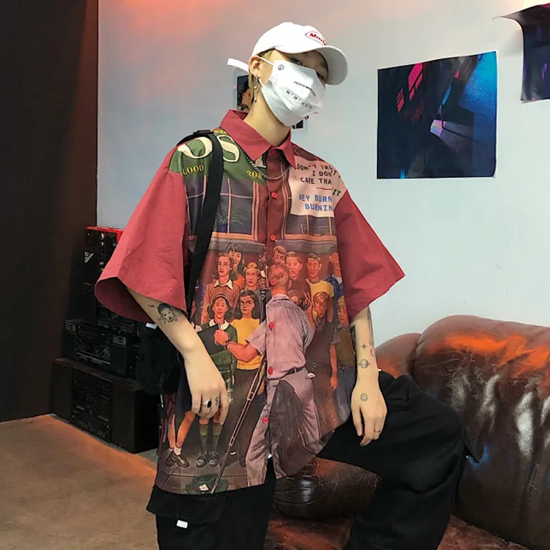 "RETRO PORTRAIT PRINTED LOOSE" SHORT-SLEEVED SHIRT K071305