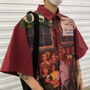"RETRO PORTRAIT PRINTED LOOSE" SHORT-SLEEVED SHIRT K071305