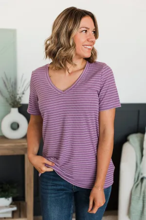 Radiate Confidence Striped V-Neck Top- Purple