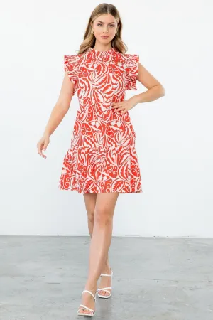 Red Tropical Leaf Print Dress
