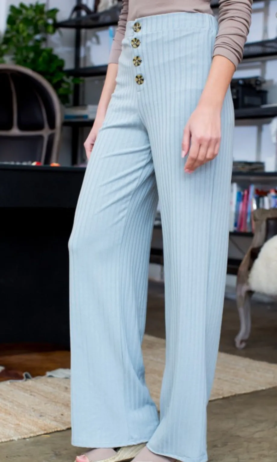 Rib Knit Wide Leg Pants