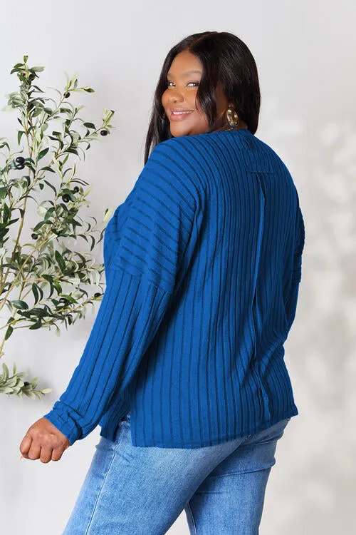 Ribbed Slit Knit Top- 5 Colors (Peacock, Black, Navy, Brick, Green)