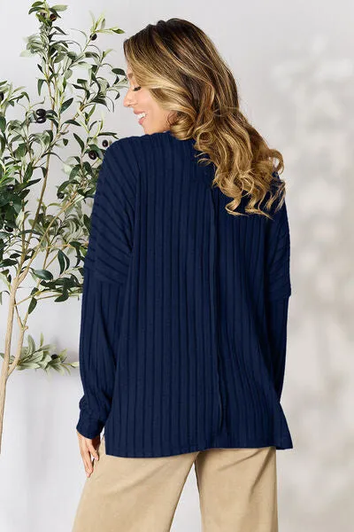 Ribbed Slit Knit Top- 5 Colors (Peacock, Black, Navy, Brick, Green)