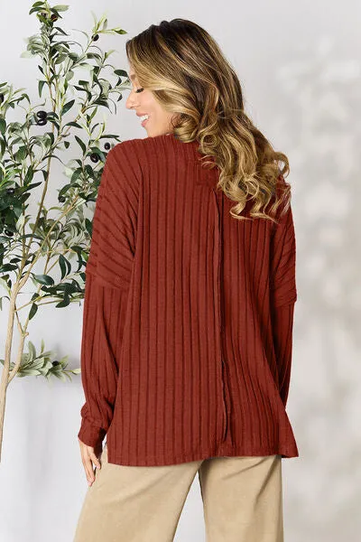 Ribbed Slit Knit Top- 5 Colors (Peacock, Black, Navy, Brick, Green)