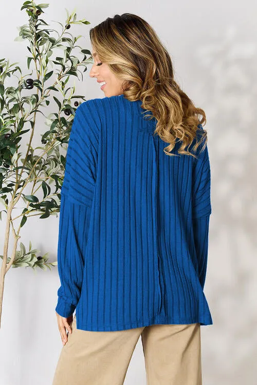 Ribbed Slit Knit Top- 5 Colors (Peacock, Black, Navy, Brick, Green)