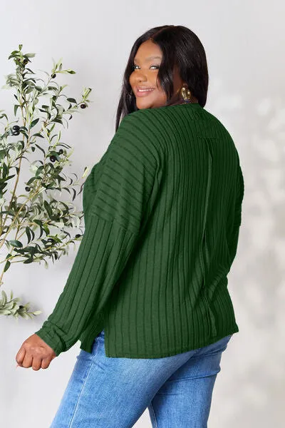 Ribbed Slit Knit Top- 5 Colors (Peacock, Black, Navy, Brick, Green)