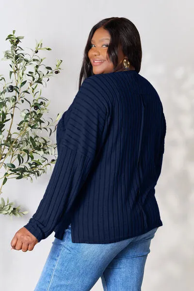 Ribbed Slit Knit Top- 5 Colors (Peacock, Black, Navy, Brick, Green)