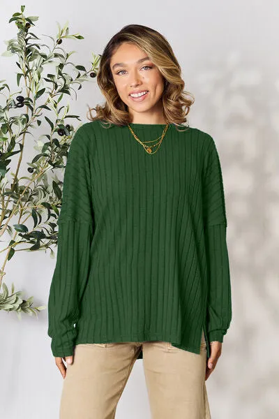 Ribbed Slit Knit Top- 5 Colors (Peacock, Black, Navy, Brick, Green)