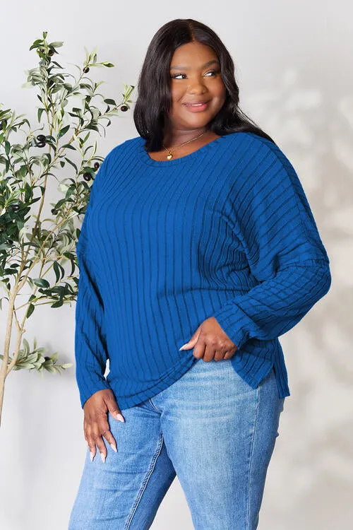 Ribbed Slit Knit Top- 5 Colors (Peacock, Black, Navy, Brick, Green)