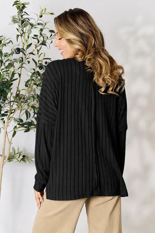 Ribbed Slit Knit Top- 5 Colors (Peacock, Black, Navy, Brick, Green)
