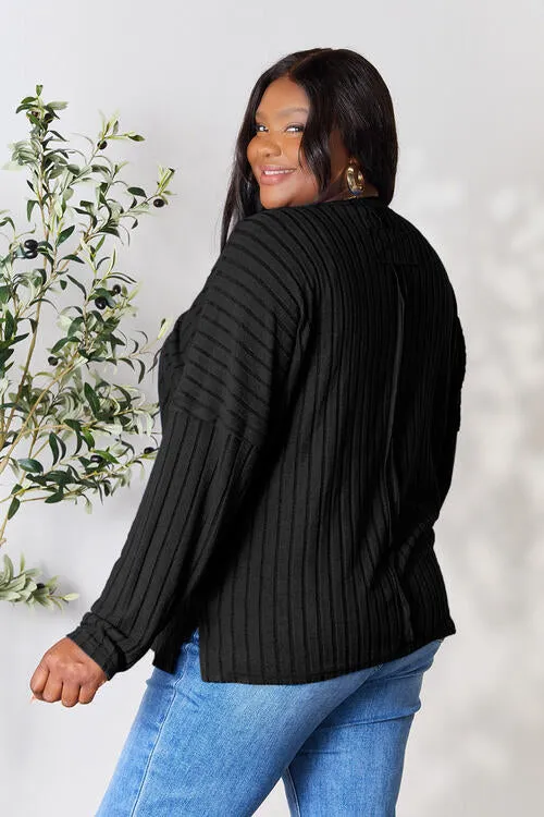 Ribbed Slit Knit Top- 5 Colors (Peacock, Black, Navy, Brick, Green)