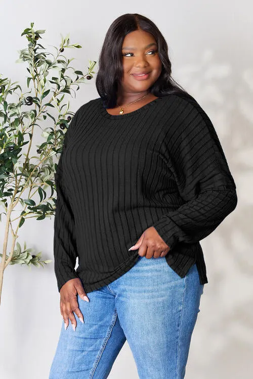 Ribbed Slit Knit Top- 5 Colors (Peacock, Black, Navy, Brick, Green)