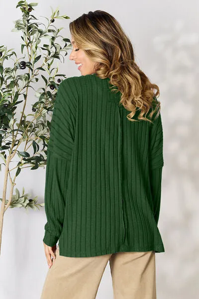 Ribbed Slit Knit Top- 5 Colors (Peacock, Black, Navy, Brick, Green)